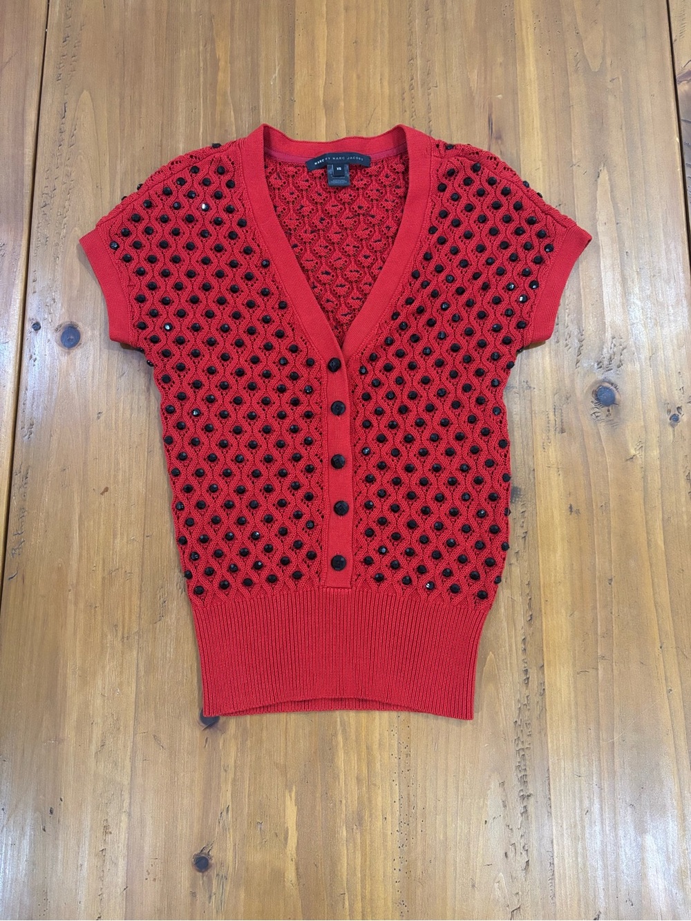 Marc by Marc Jacob’s Red Beaded-Knit Sweater
